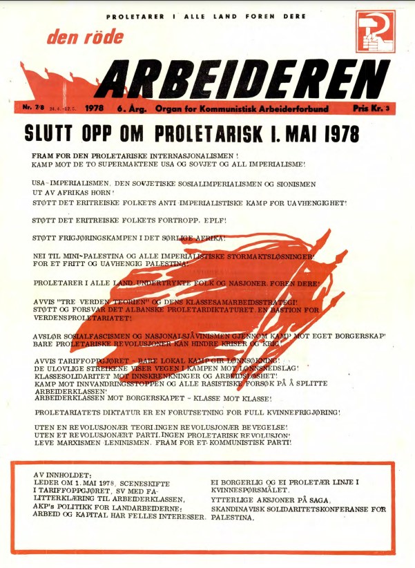 Forside Den røde arbeideren nr. 7–8, 1978