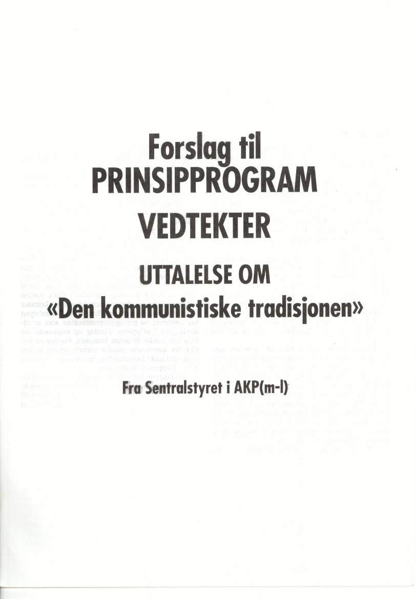 Forside vedlegg til Opprør nr. 5, 1990: Forslag til prinsipprogram og vedtekter